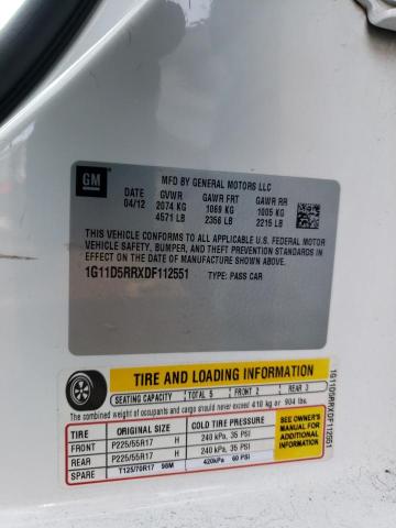 1G11D5RRXDF112551 - 2013 CHEVROLET MALIBU 1LT 白色 照片 12