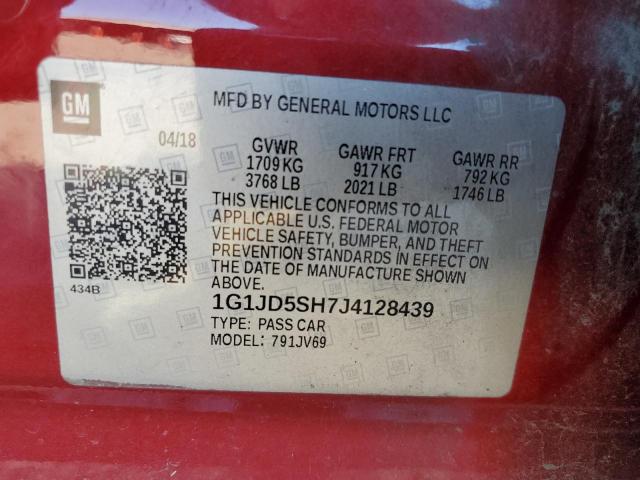 1G1JD5SH7J4128439 - 2018 CHEVROLET SONIC LT 红色 照片 12