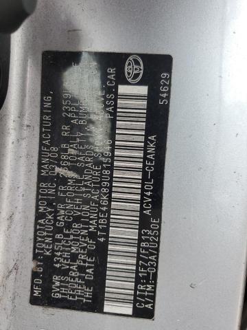 4T1BE46K89U815946 - 2009 TOYOTA CAMRY BASE Plata foto 12