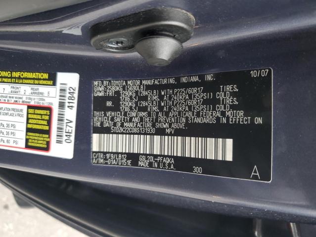 5TDZK22C08S131930 - 2008 TOYOTA SIENNA XLE BLUE photo 13