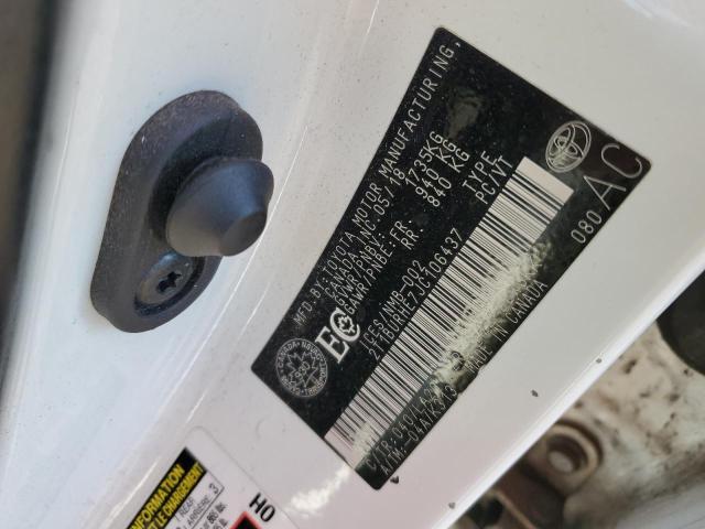 2T1BURHE7JC106437 - 2018 TOYOTA COROLLA L თეთრი ფოტო 12