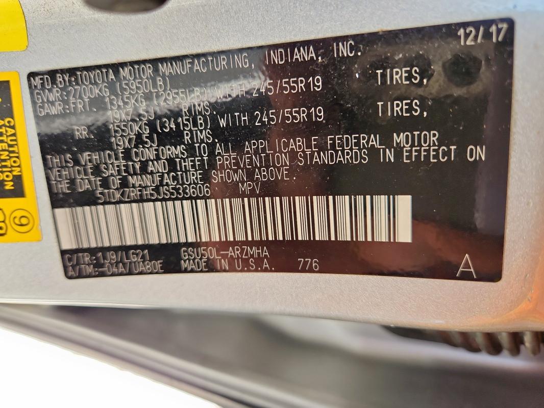 5TDKZRFH5JS533606 - 2018 TOYOTA HIGHLANDER SE 银色 照片 14