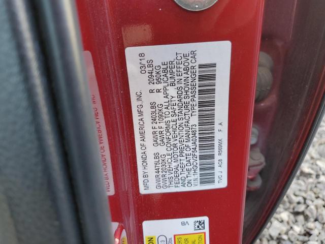 1HGCV2F54JA034873 - 2018 HONDA ACCORD EXL RED photo 12