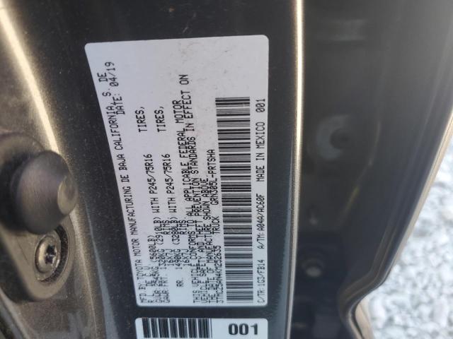 3TMCZ5AN4KM252635 - 2019 TOYOTA TACOMA DOUBLE CAB Gris foto 12