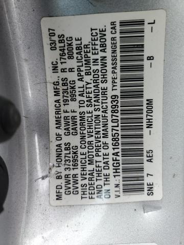 1HGFA16857L078939 - 2007 HONDA CIVIC EX SILVER photo 12