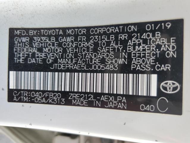 JTDEPRAE5LJ005483 - 2020 TOYOTA COROLLA LE თეთრი ფოტო 12