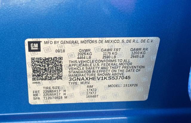 3GNAXHEV1KS537045 - 2019 CHEVROLET EQUINOX LS BLUE photo 10