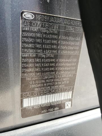 SALGV5RE3KA517357 - 2019 LAND ROVER RANGE ROVE AUTOBIOGRAPHY GRAY photo 13