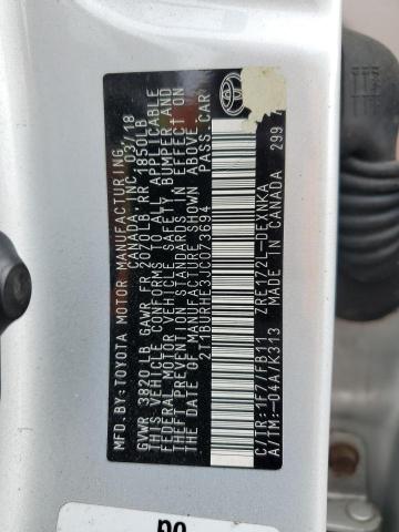 2T1BURHE3JC073694 - 2018 TOYOTA COROLLA L 银色 照片 12