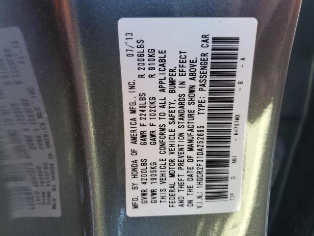 1HGCR2F31DA252695 - 2013 HONDA ACCORD LX GRAY photo 12