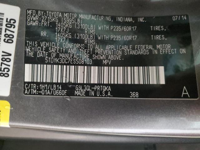 5TDYK3DC7ES508103 - 2014 TOYOTA SIENNA XLE SILVER photo 13