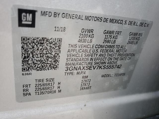 3GNAXSEV7KS555742 - 2019 CHEVROLET EQUINOX LS SILVER photo 13