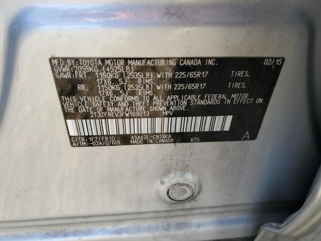 2T3ZFREV3FW169013 - 2015 TOYOTA RAV4 LE SILVER photo 12