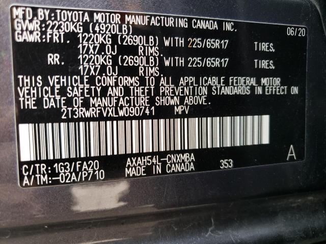 2T3RWRFVXLW090741 - 2020 TOYOTA RAV4 XLE GRAY photo 14