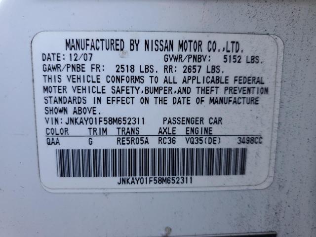 JNKAY01F58M652311 - 2008 INFINITI M35 BASE WHITE photo 13