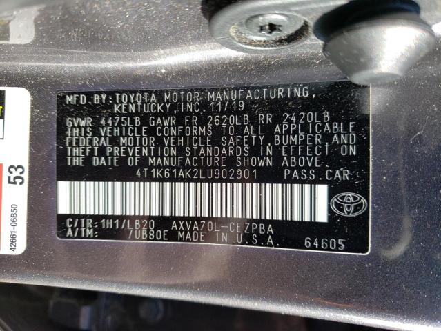 4T1K61AK2LU902901 - 2020 TOYOTA CAMRY XSE GRAY photo 12