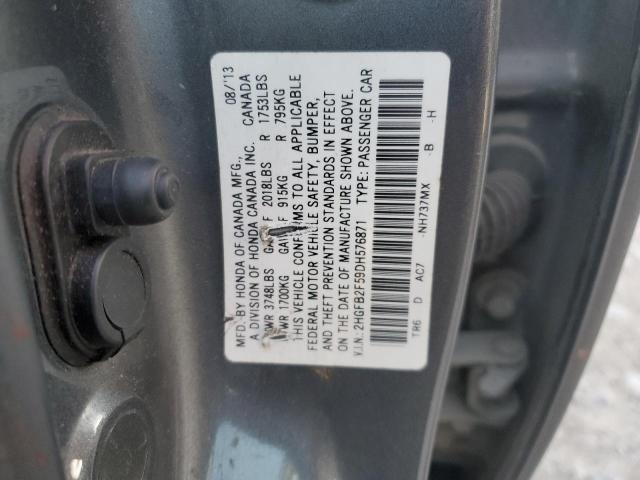 2HGFB2F59DH576871 - 2013 HONDA CIVIC LX GRAY photo 12