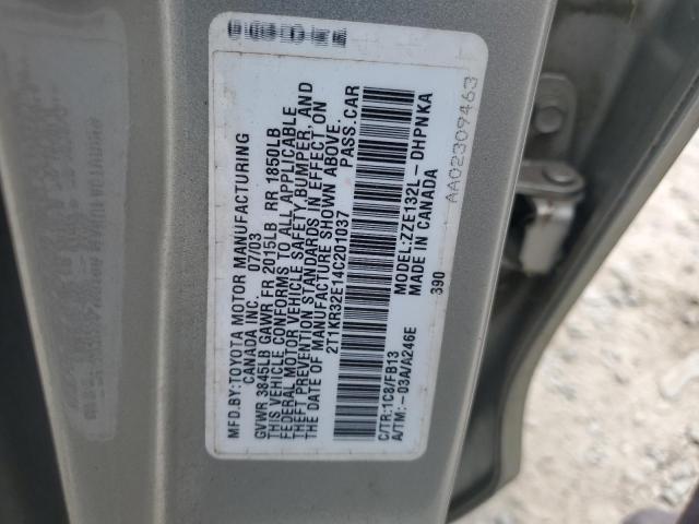 2T1KR32E14C201037 - 2004 TOYOTA MATRIX XR Argent photo 12
