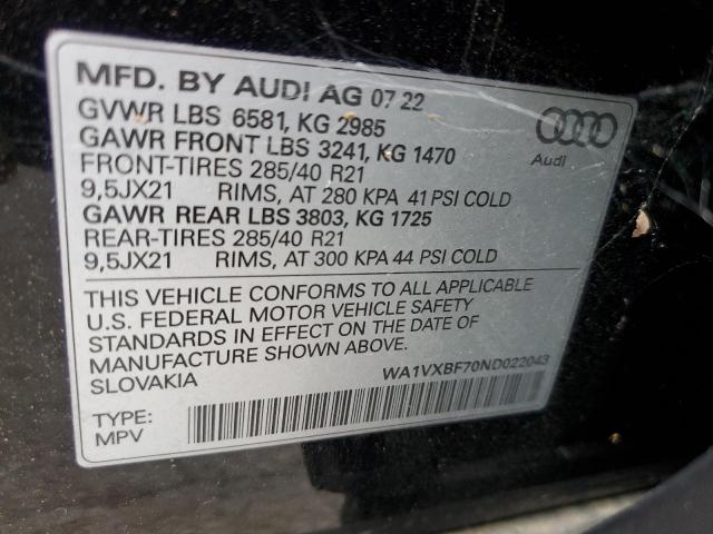 WA1VXBF70ND022043 - 2022 AUDI Q7 PRESTIGE შავი ფოტო 12