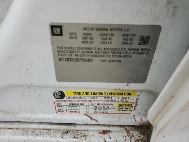 1G1ZD5E02CF359457 - 2012 CHEVROLET MALIBU 2LT WHITE photo 12