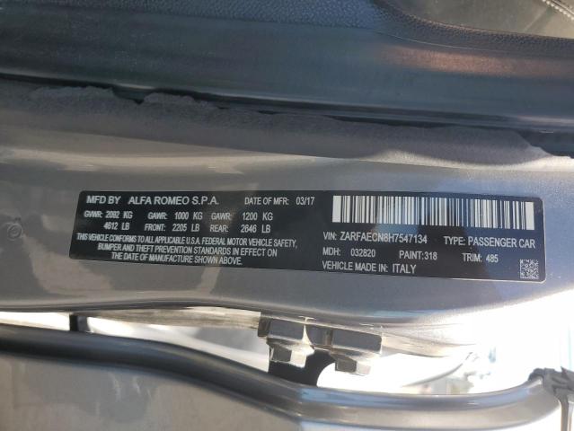 ZARFAECN8H7547134 - 2017 ALFA ROMEO GIULIA TI GRAY photo 12