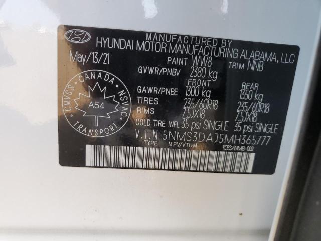 5NMS3DAJ5MH365777 - 2021 HYUNDAI SANTA FE SEL WHITE photo 13