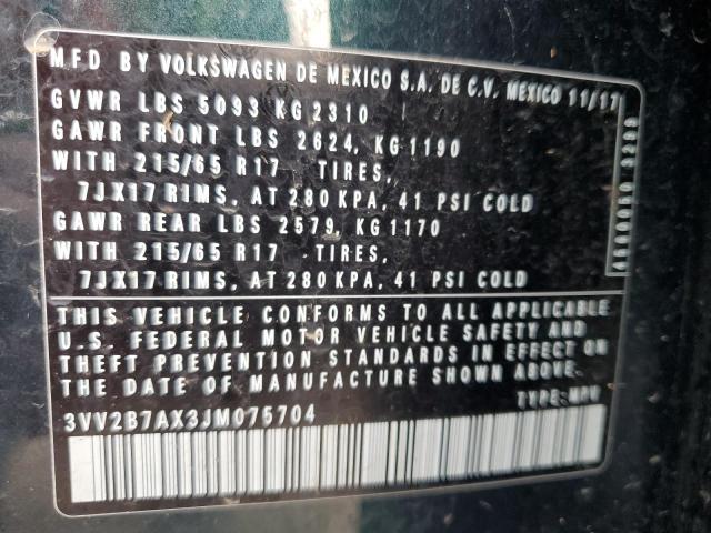 3VV2B7AX3JM075704 - 2018 VOLKSWAGEN TIGUAN SE მწვანე ფოტო 13