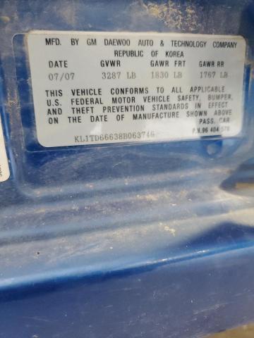 KL1TD66638B063746 - 2008 CHEVROLET AVEO BASE Mavi foto 13