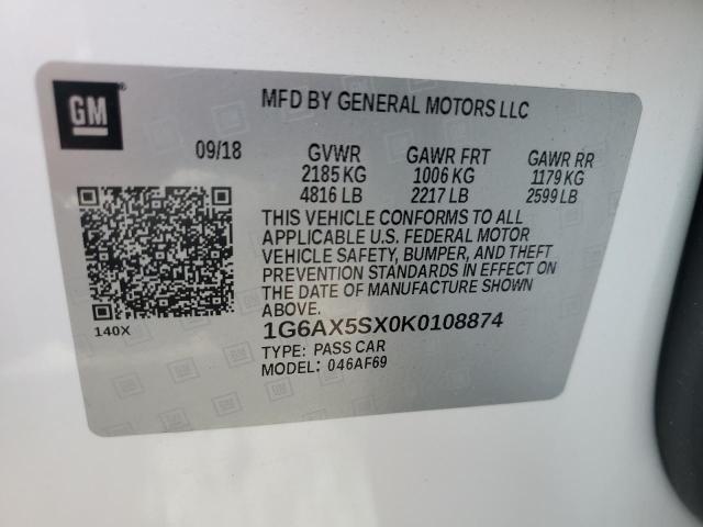 1G6AX5SX0K0108874 - 2019 CADILLAC CTS LUXURY WHITE photo 12