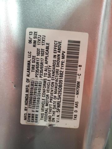 5FNRL5H26DB091882 - 2013 HONDA ODYSSEY LX ვერცხლისფერი ფოტო 13