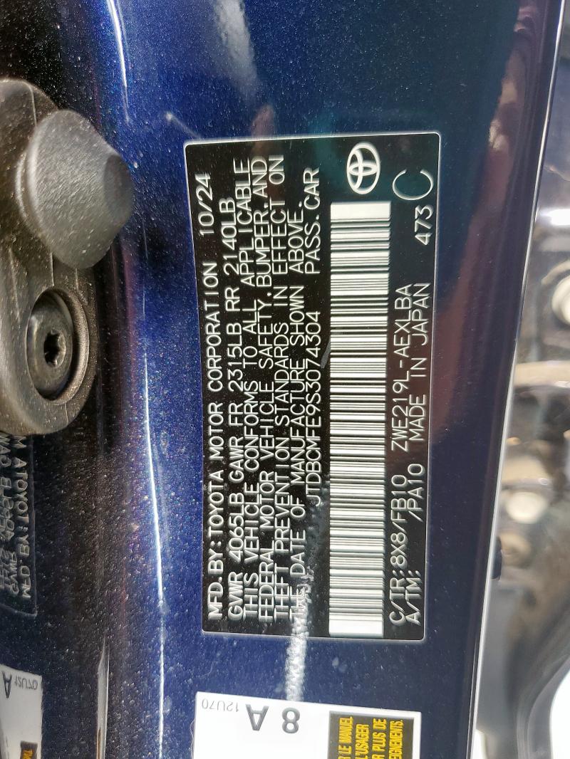 JTDBCMFE9S3074304 - 2025 TOYOTA COROLLA LE BLUE photo 13