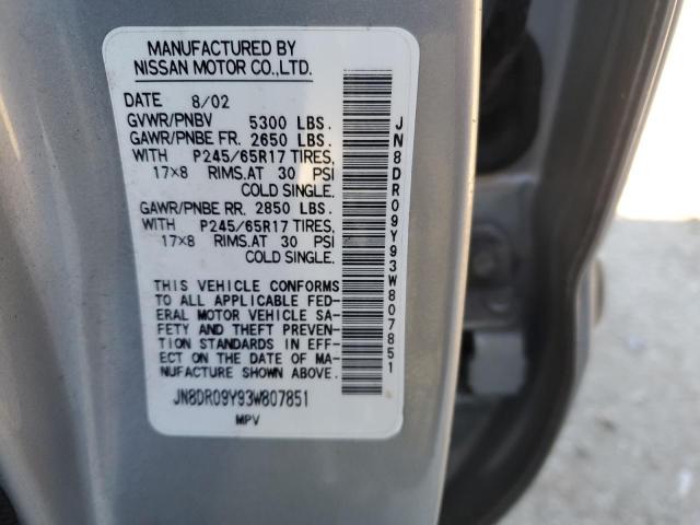 JN8DR09Y93W807851 - 2003 NISSAN PATHFINDER LE SILVER photo 13