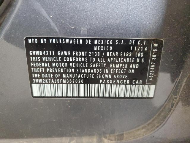 3VW2K7AJ5FM357020 - 2015 VOLKSWAGEN JETTA BASE GRAY photo 12