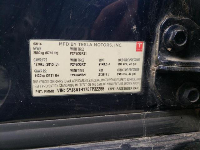 5YJSA1H17EFP32255 - 2014 TESLA MODEL S ლურჯი ფოტო 12