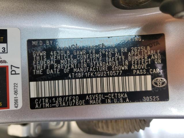 4T1BF1FK1GU210577 - 2016 TOYOTA CAMRY LE SILVER photo 12