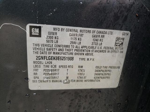 2GNFLGEK8E6251908 - 2014 CHEVROLET EQUINOX LT GRAY photo 13