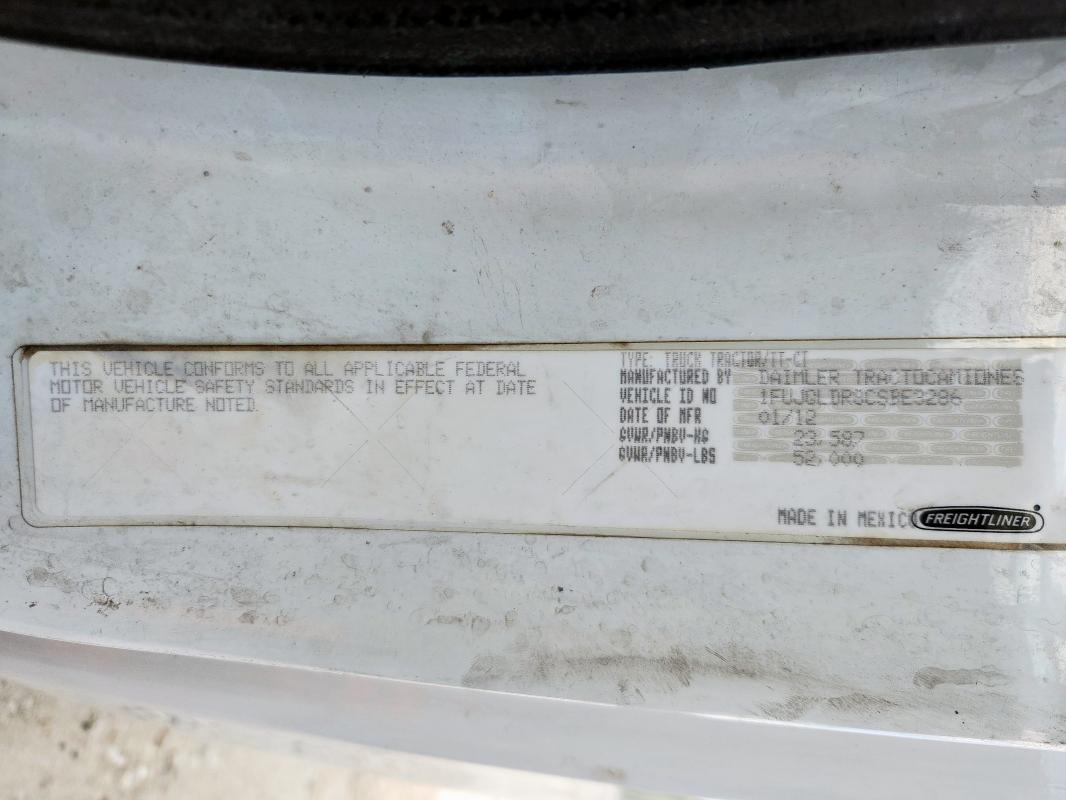 1FUJGLDR8CSBE3286 - 2012 FREIGHTLINER CASCADIA 1 Սպիտակ լուսանկար 10