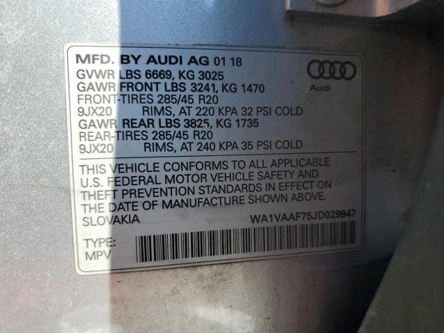 WA1VAAF75JD029947 - 2018 AUDI Q7 PRESTIGE ვერცხლისფერი ფოტო 13