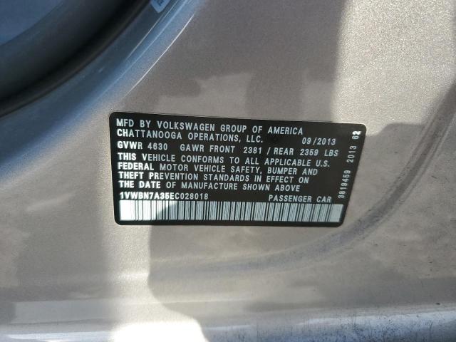 1VWBN7A35EC028018 - 2014 VOLKSWAGEN PASSAT SE 银色 照片 12