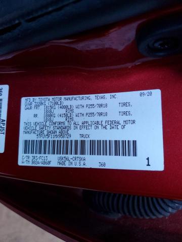 5TFUY5F11MX958729 - 2021 TOYOTA TUNDRA DOUBLE CAB SR/SR5 RED photo 12