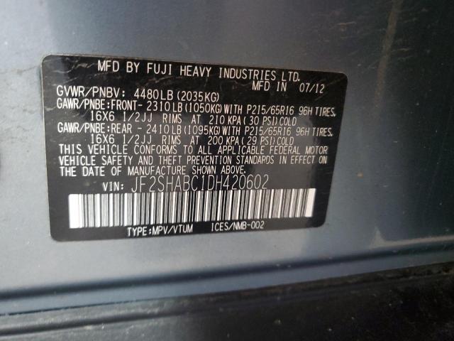 JF2SHABC1DH420602 - 2013 SUBARU FORESTER 2.5X მწვანე ფოტო 13