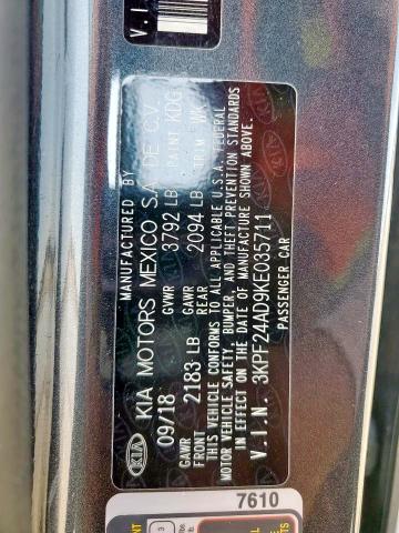 3KPF24AD9KE035711 - 2019 KIA FORTE FE 灰色 照片 12