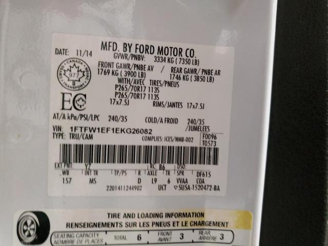 1FTFW1EF1EKG26082 - 2014 FORD F150 SUPERCREW WHITE photo 12