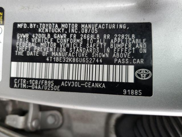 4T1BE32K86U652744 - 2006 TOYOTA CAMRY LE SILVER photo 12