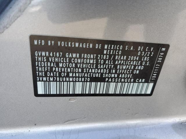 3VWEM7BU8NM008870 - 2022 VOLKSWAGEN JETTA SE SILVER photo 12