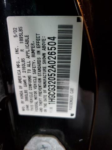 1HGCG32052A026504 - 2002 HONDA ACCORD SE BLACK photo 12