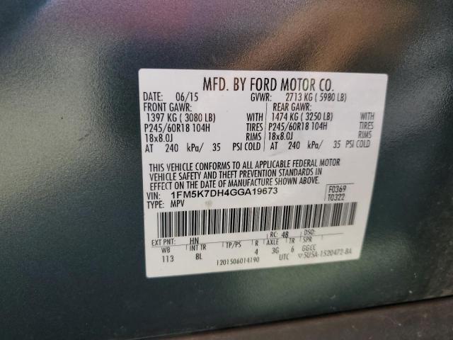 1FM5K7DH4GGA19673 - 2016 FORD EXPLORER XLT Yeşil fotoğraf 13