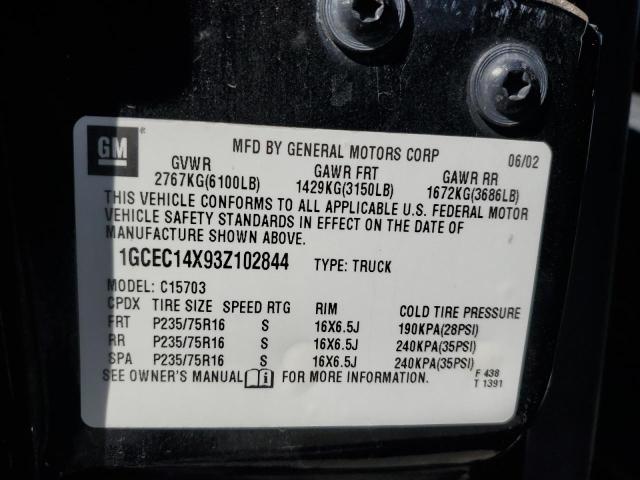 1GCEC14X93Z102844 - 2003 CHEVROLET SILVERADO C1500 BLACK photo 12