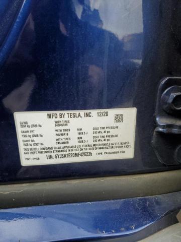 5YJSA1E20MF426235 - 2021 TESLA MODEL S Mavi foto 13