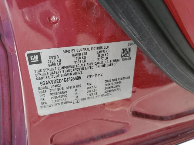 5GAKVDED1CJ395495 - 2012 BUICK ENCLAVE 红色 照片 13